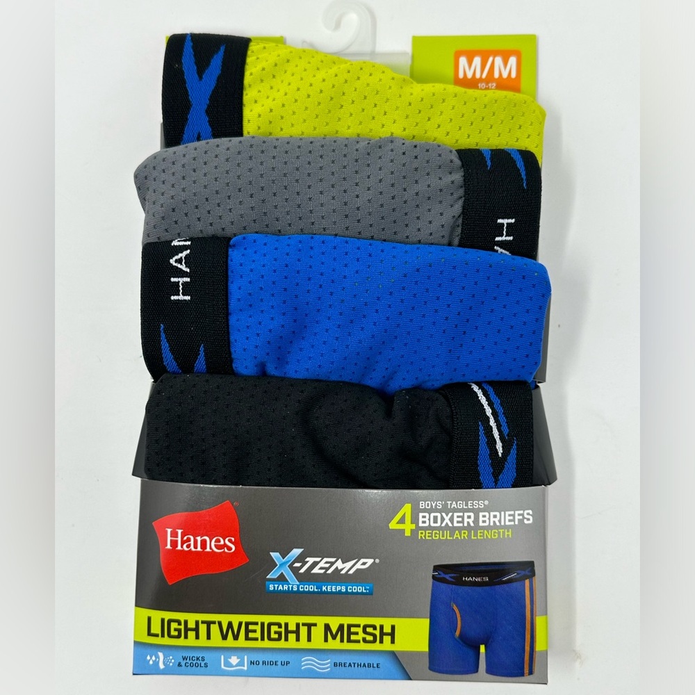 Hanes X-Temp Boys Lightweight Mesh Boxer Briefs 4-Pack M 10-12 (design may vary)